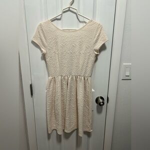 White Textured Short Sleeve Dress
